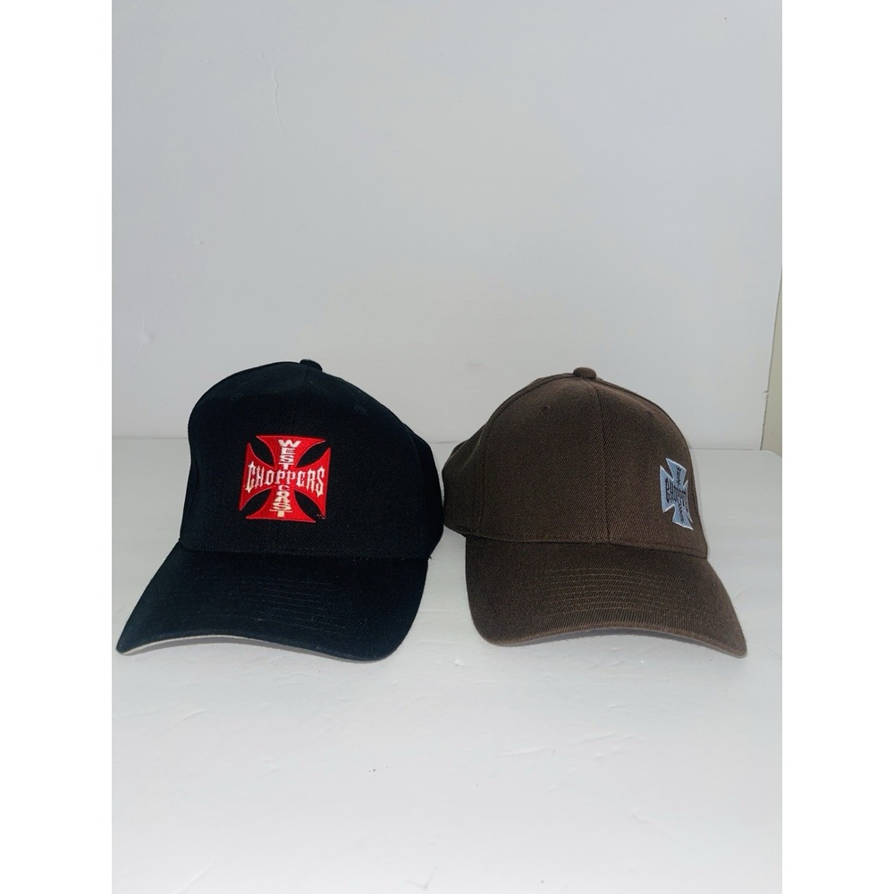 2 VTG West Coast Choppers Jesse James Black & Brown Stretch Fitted Cap Hat L/XL